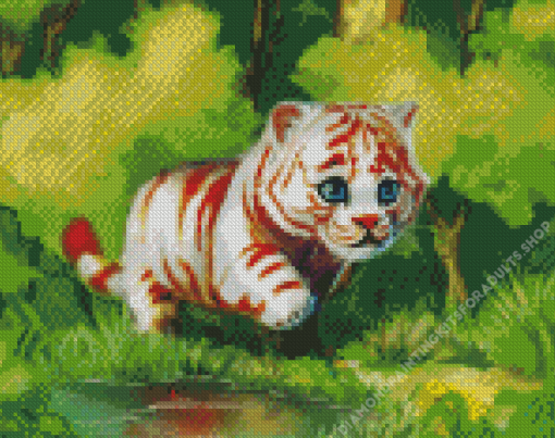 Cute White Tiger Cub Diamond Painting