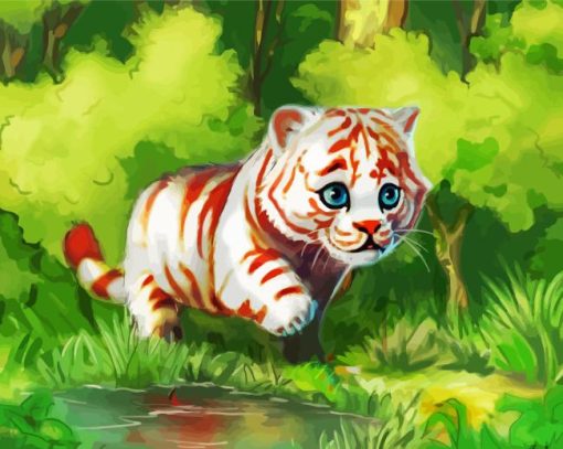 Cute White Tiger Cub Diamond Painting