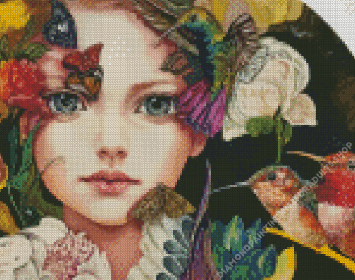 Girl And Birds Diamond Painting