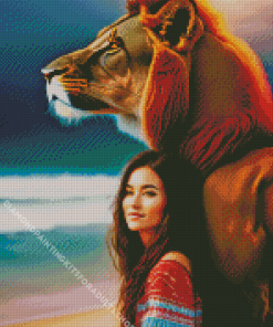 Girl And Lion Diamond Painting