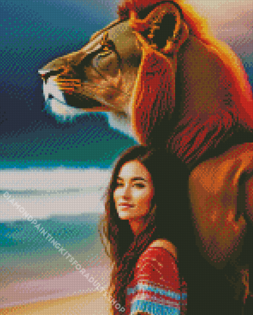 Girl And Lion Diamond Painting