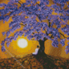 Lonely Woman Under Jacaranda Tree Diamond Painting