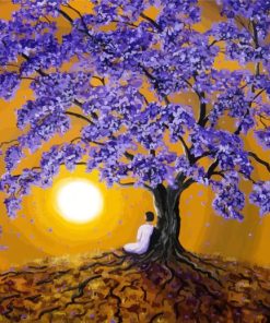 Lonely Woman Under Jacaranda Tree Diamond Painting