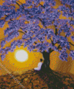 Lonely Woman Under Jacaranda Tree Diamond Painting