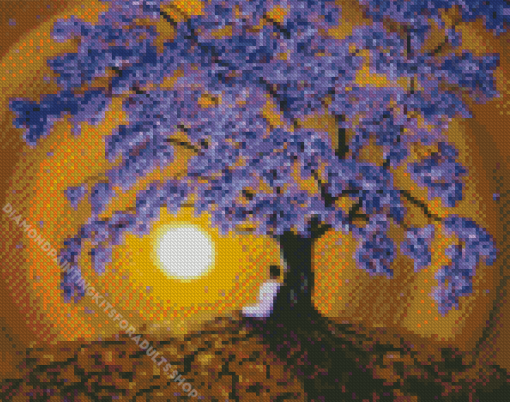 Lonely Woman Under Jacaranda Tree Diamond Painting