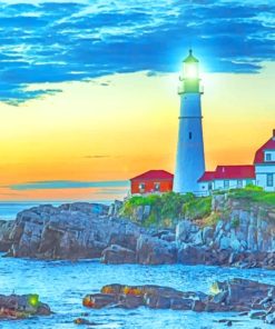 Portland Head Lighthouse Sunset Diamond Painting