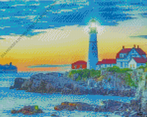 Portland Head Lighthouse Sunset Diamond Painting