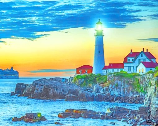 Portland Head Lighthouse Sunset Diamond Painting