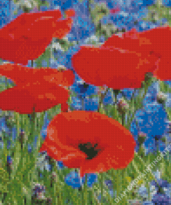 Red Poppies And Blue Cornflowers Diamond Painting