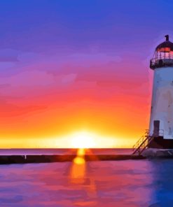 Talacre Lighthouse Sunset Scene Diamond Painting