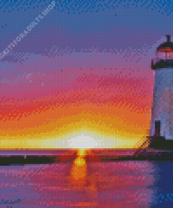 Talacre Lighthouse Sunset Scene Diamond Painting