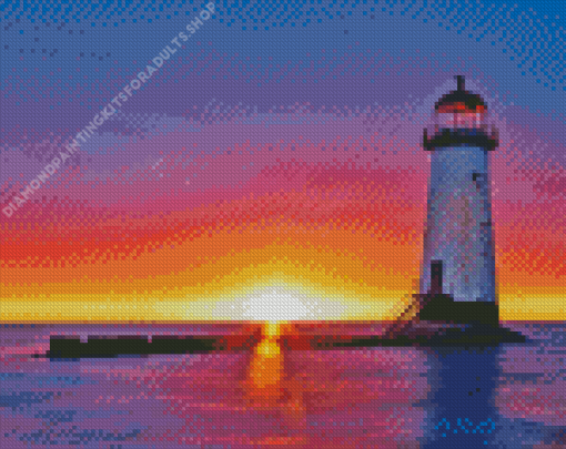 Talacre Lighthouse Sunset Scene Diamond Painting