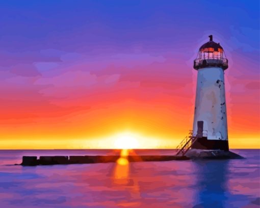 Talacre Lighthouse Sunset Scene Diamond Painting