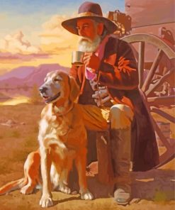 Western Old Man And Dog Diamond Painting