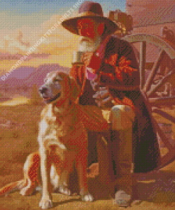 Western Old Man And Dog Diamond Painting