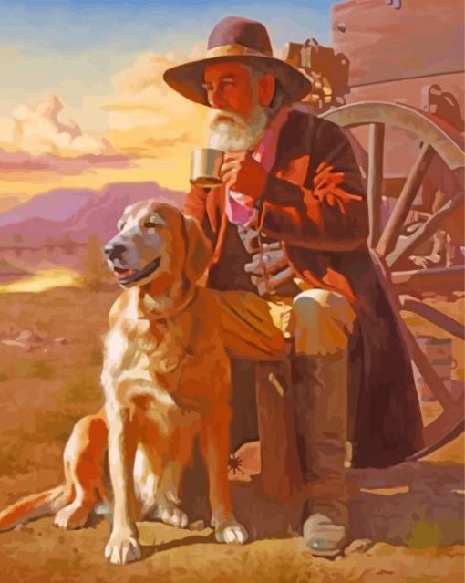 Western Old Man And Dog Diamond Painting