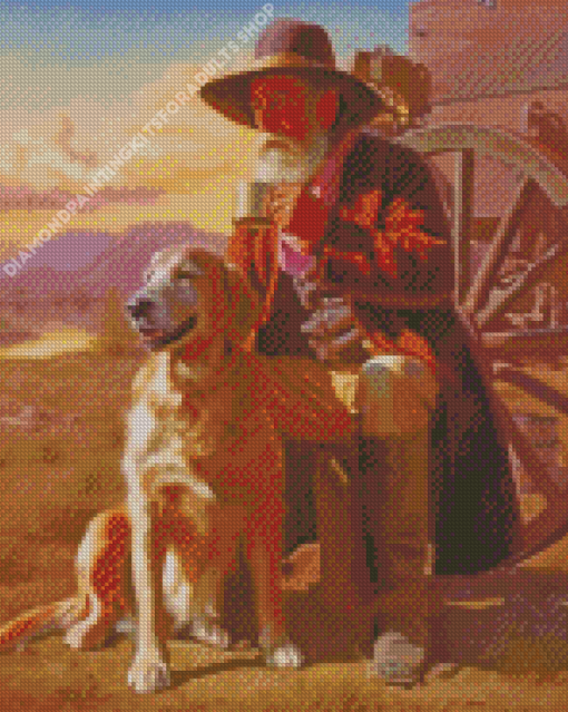 Western Old Man And Dog Diamond Painting