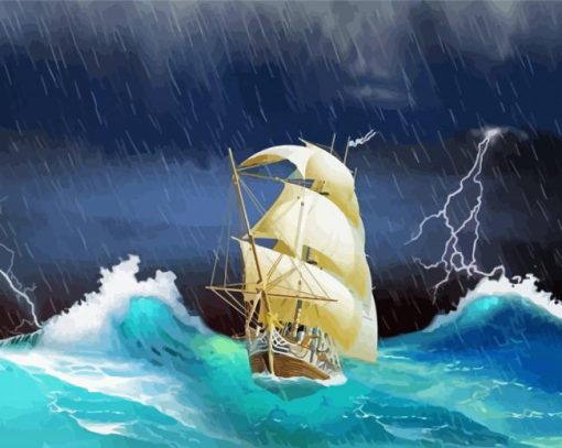 Wonderful Ship in Storms Diamond Painting