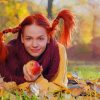 Autumn Girl Holding Apple Diamond Painting