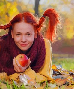 Autumn Girl Holding Apple Diamond Painting