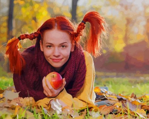 Autumn Girl Holding Apple Diamond Painting