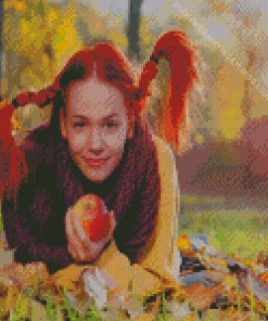 Autumn Girl Holding Apple Diamond Painting