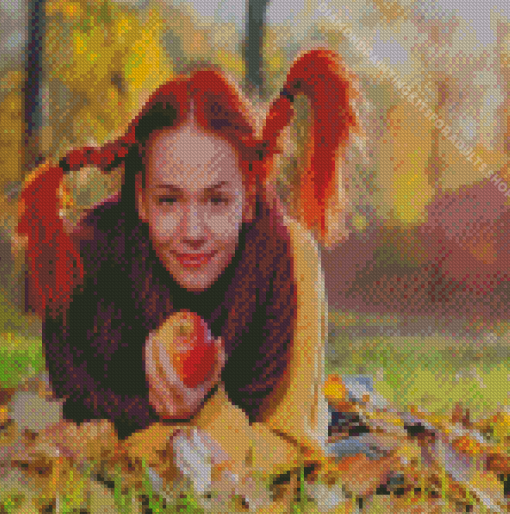 Autumn Girl Holding Apple Diamond Painting