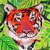 Bengal Tiger Behind Large Leaves Diamond Painting