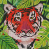 Bengal Tiger Behind Large Leaves Diamond Painting