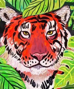 Bengal Tiger Behind Large Leaves Diamond Painting