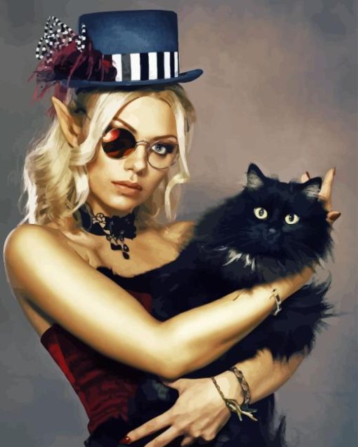 Black Cat And Elf Diamond Painting