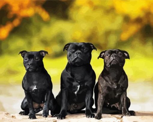 Black Staffies Dogs Diamond Painting