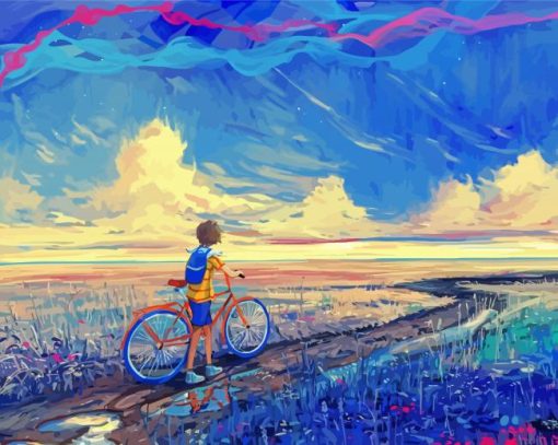 Boy With Bike Art Diamond Painting