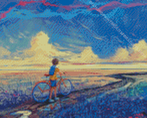 Boy With Bike Art Diamond Painting