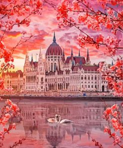 Budapest Parliament Building With Blossoms Diamond Painting