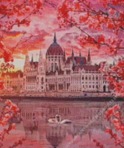 Budapest Parliament Building With Blossoms Diamond Painting