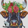 Bull With Flowers On Head Art Diamond Painting