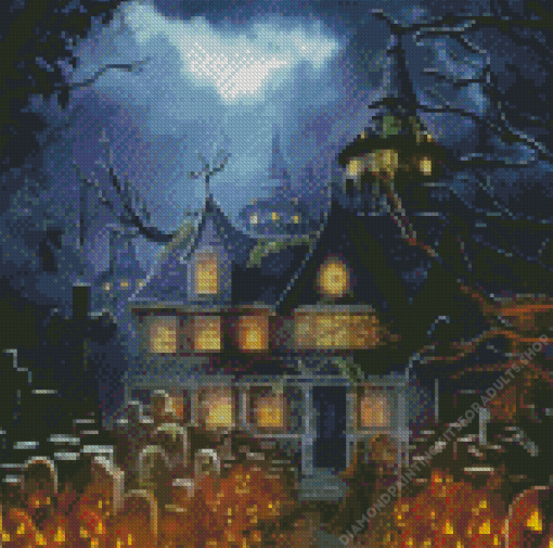 Cemetery Scary Pumpkin House Diamond Painting