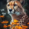 Cheetah With Orange Flowers Diamond Painting