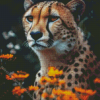 Cheetah With Orange Flowers Diamond Painting