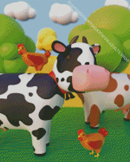 Cows And Chickens Diamond Painting