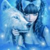 Cute Gothic Woman With Wolf Diamond Painting