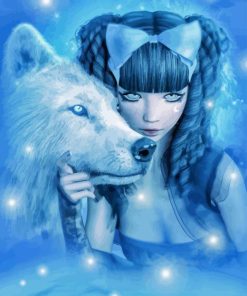 Cute Gothic Woman With Wolf Diamond Painting