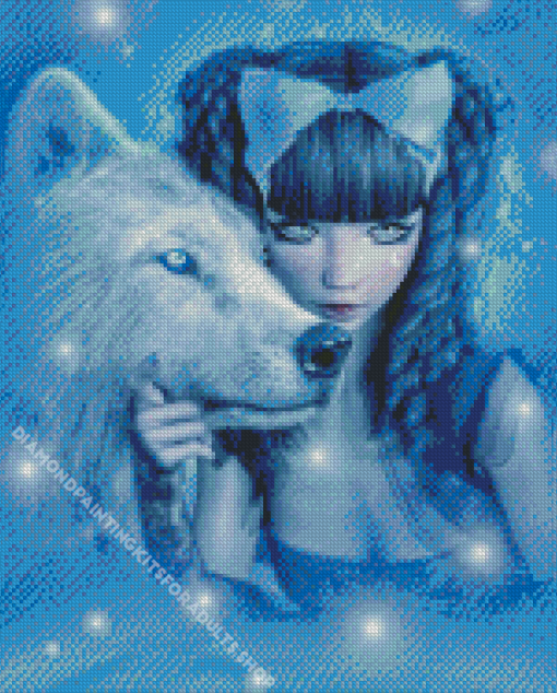 Cute Gothic Woman With Wolf Diamond Painting