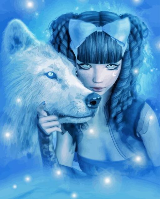 Cute Gothic Woman With Wolf Diamond Painting