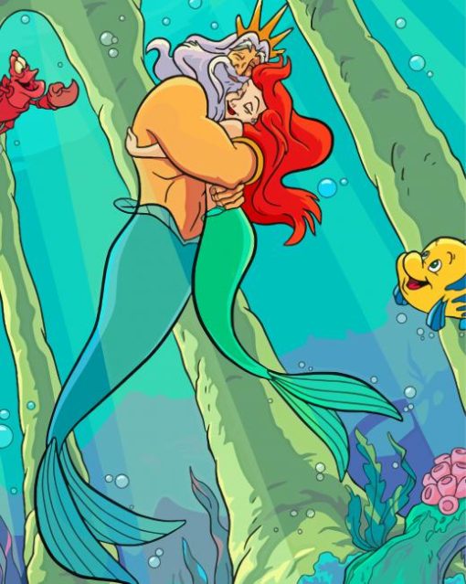 Disney The little Mermaid With Her Father Hugging Diamond Painting