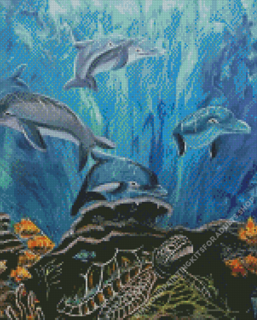 Dolphins And Turtle Art Diamond Painting