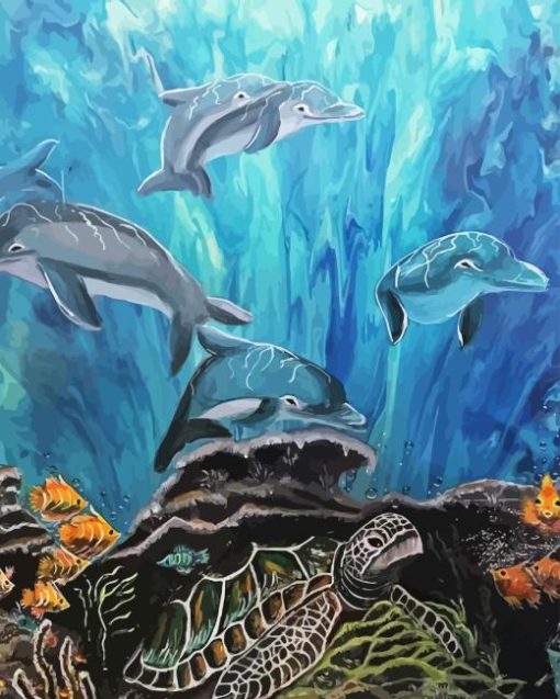 Dolphins And Turtle Art Diamond Painting