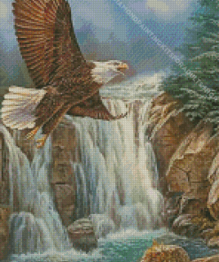 Eagle Over Waterfall Diamond Painting