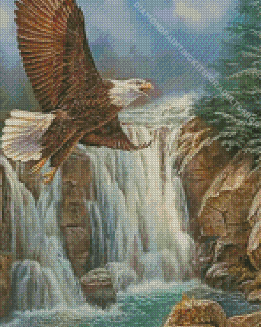 Eagle Over Waterfall Diamond Painting